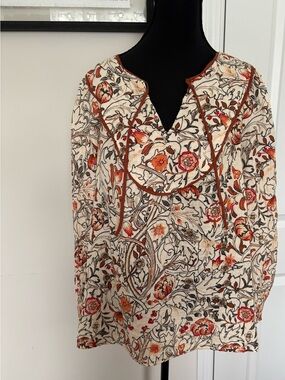 Matilda Jane Cream Floral Blouse with Rust Trim